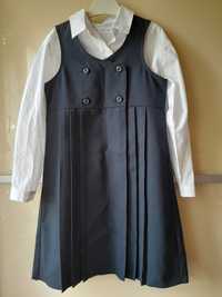 Шкільний синій сарафан M&S 8-9. Сорочка ZARA 9. Платье, рубашка.