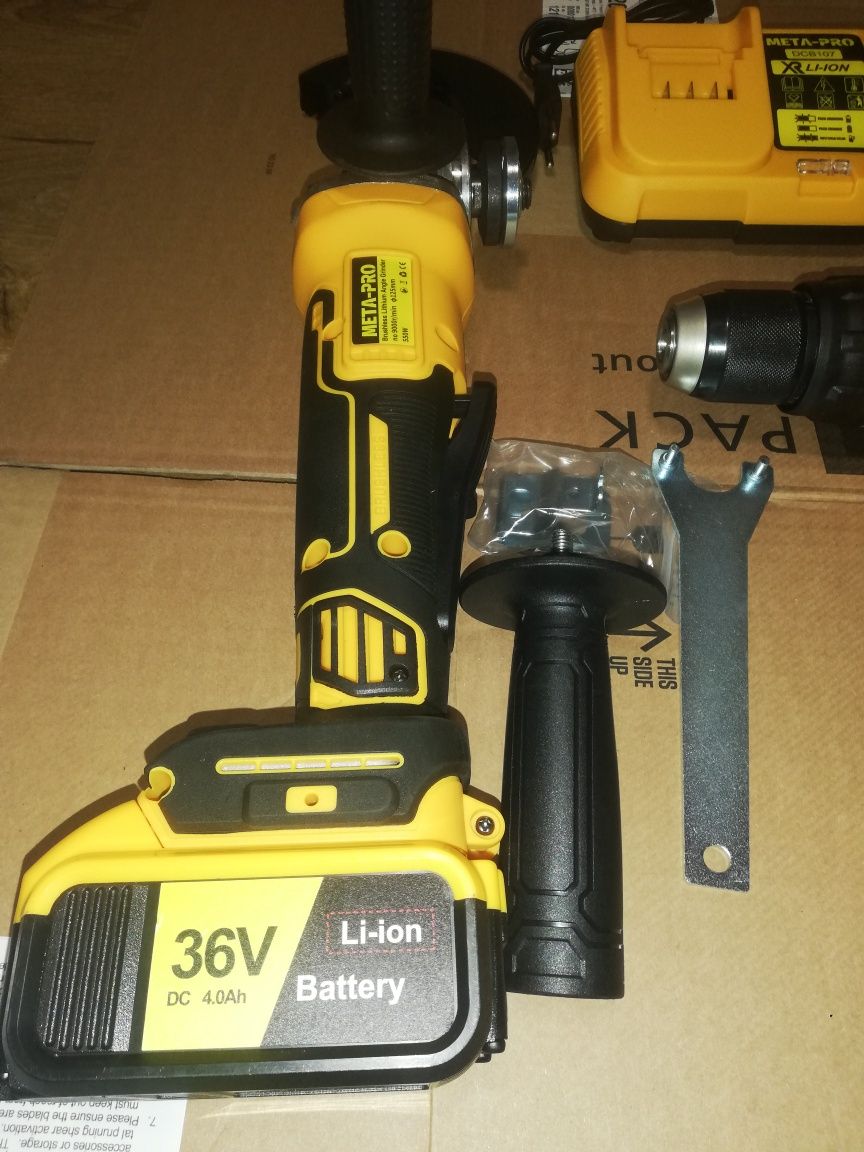 Szlifierka Akumulatorowa Wkrętarka z Udarem Zestaw Meta-Pro 2xAKU 36V
