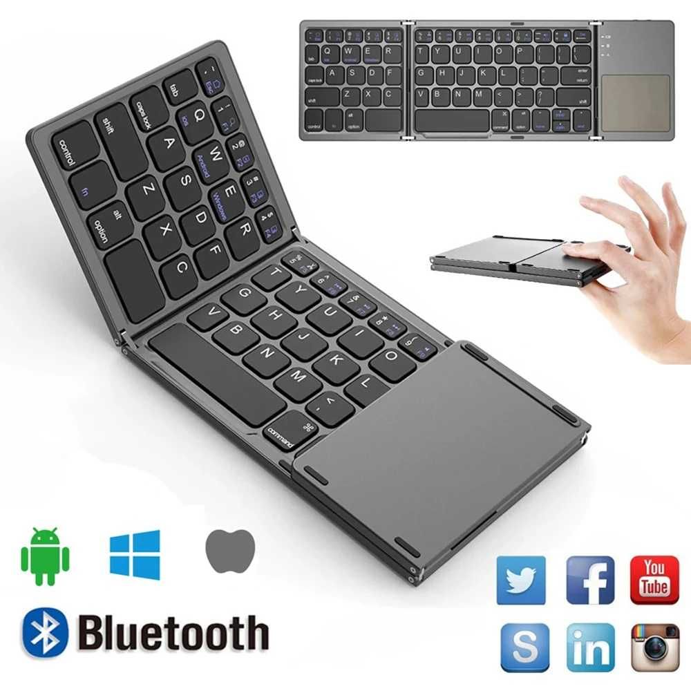 ELEGANCKA Klawiatura Mini Bluetooth Bezprzewodowa Składana + Touchpad!