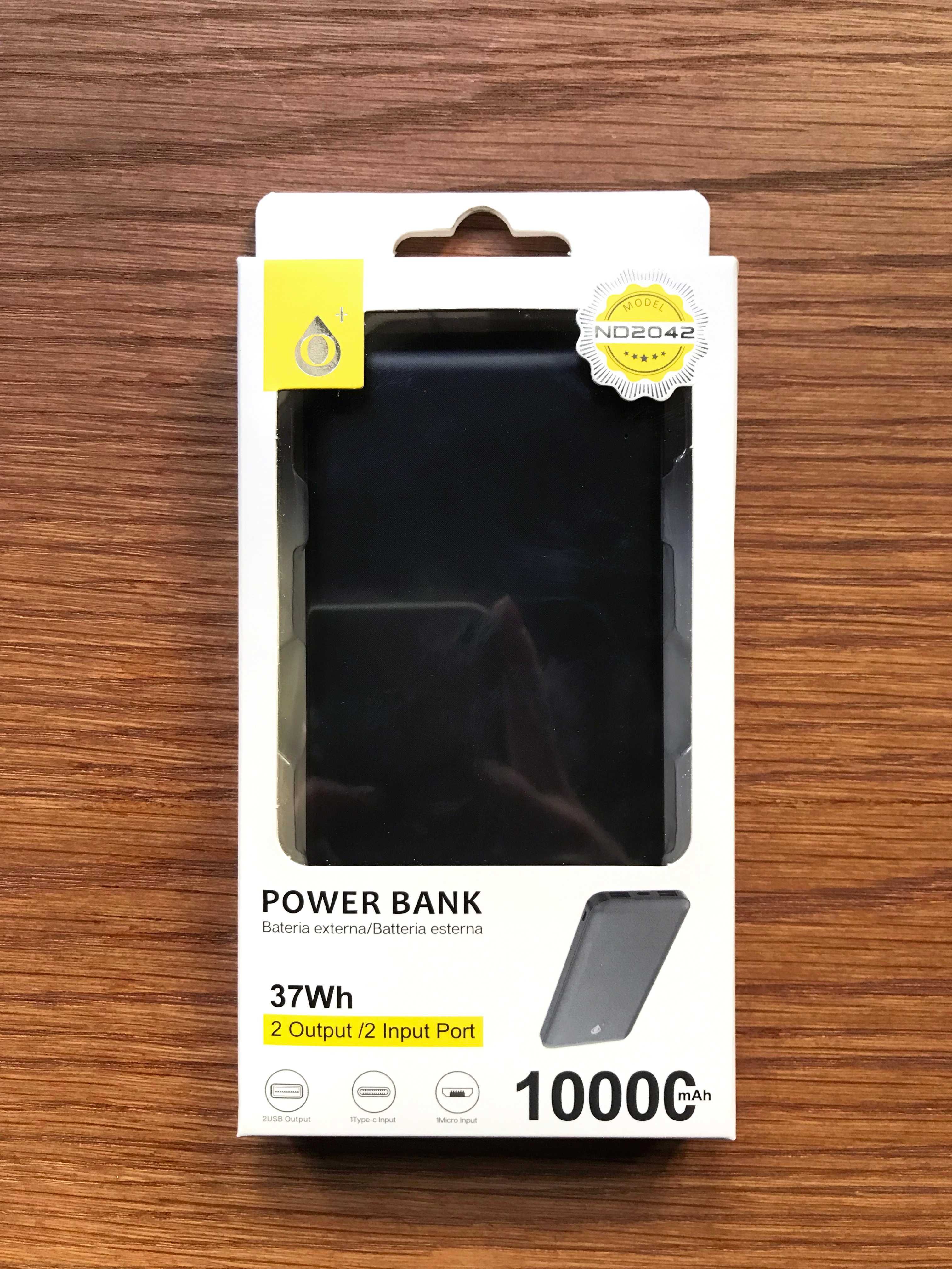 Power Bank 10000 mAh com 2 entradas (USB-C + Micro USB) e 2 saídas USB