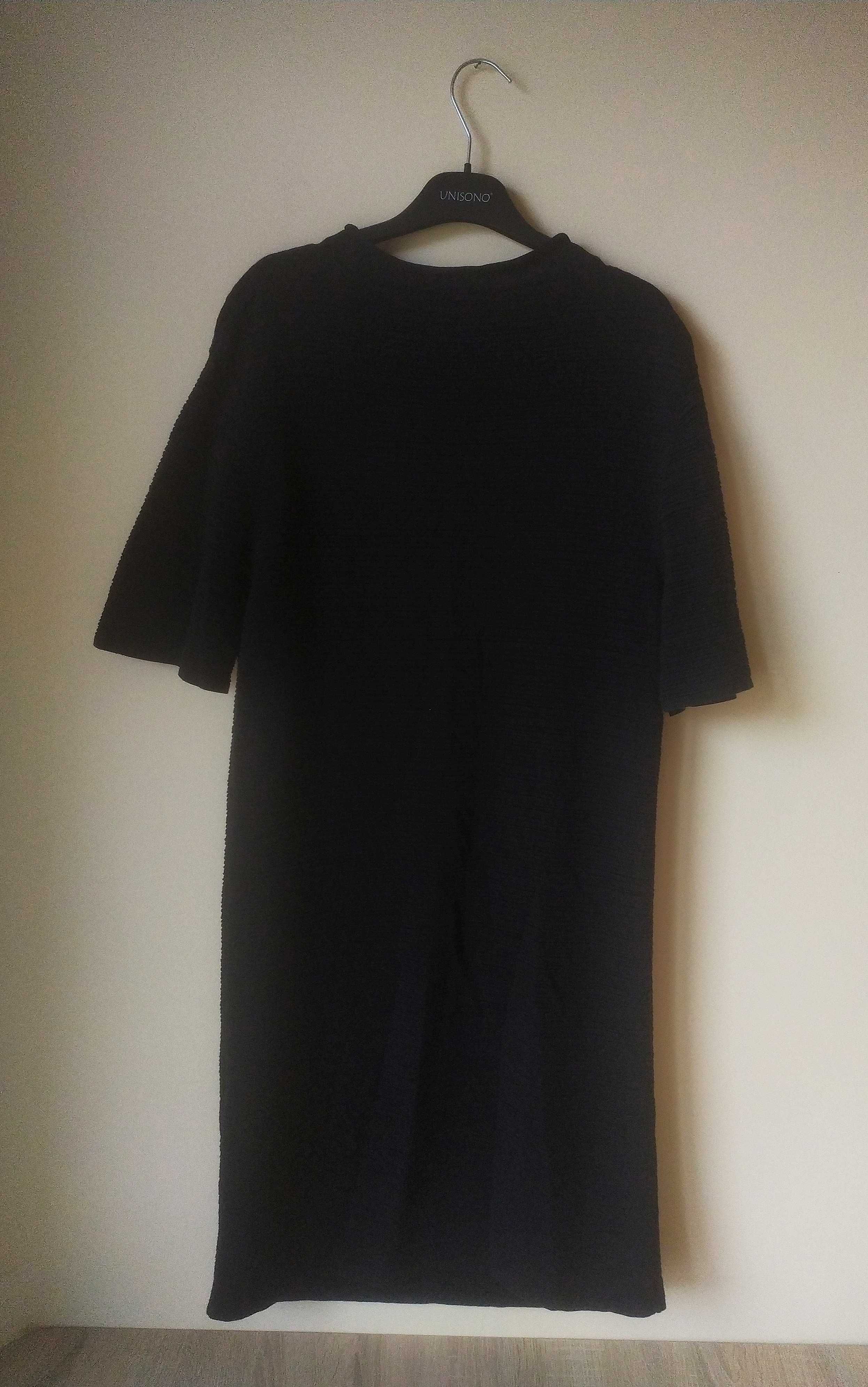 Czarna bawełniana sukienka midi z krótkim rękawem,COS , rozmiar XS