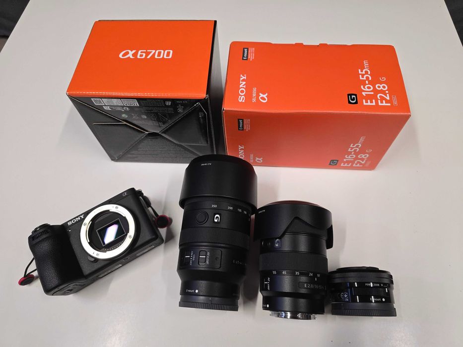 MEGA zestaw SONY A6700, SEL1655G, SEL70350G, FEIYUTECH Scorp-C i inne