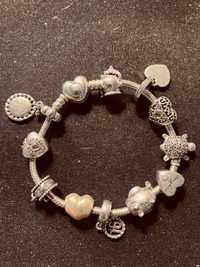 Pulseira Pandora 17cm original c/ 11 pendentes