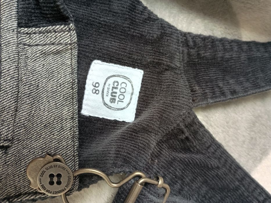 Spodnie ogrodniczki chłopięce r. 98 sztruksowe grafitowe Cool Club