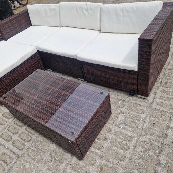 Narożnik ogrodowy sofa z funkcja spania relax zestaw mebli rattanowy