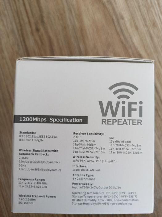 Bezprzewodowy wzmacniacz sygnału wifi 1200Mbps