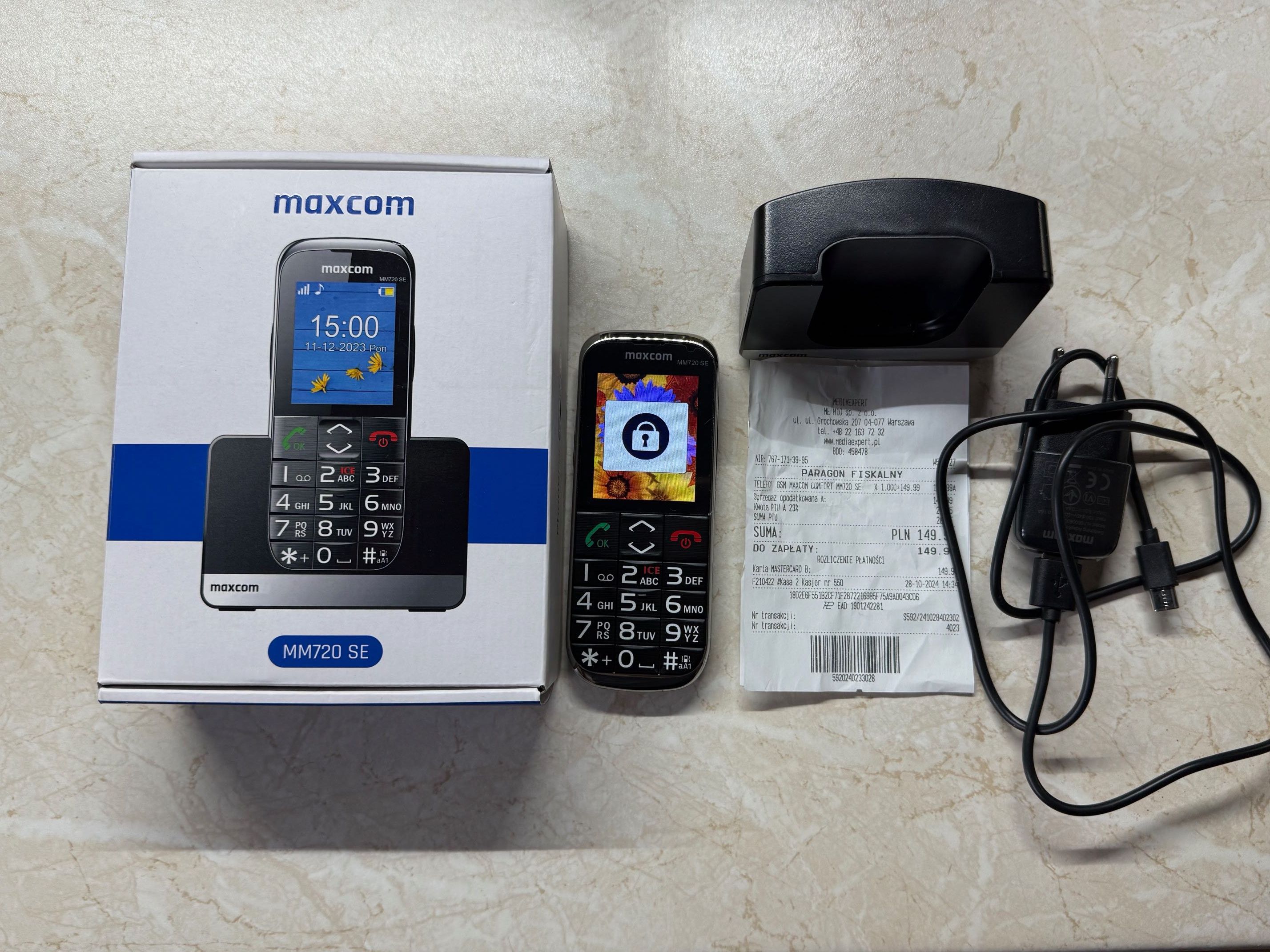 MAXCOMM MM720SE dla seniora ,czarny  prawie nowy ,W-wa