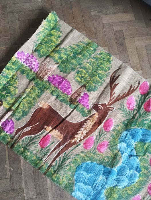 Obraz handmade PRL lata 60  makatka malowany  na lnie