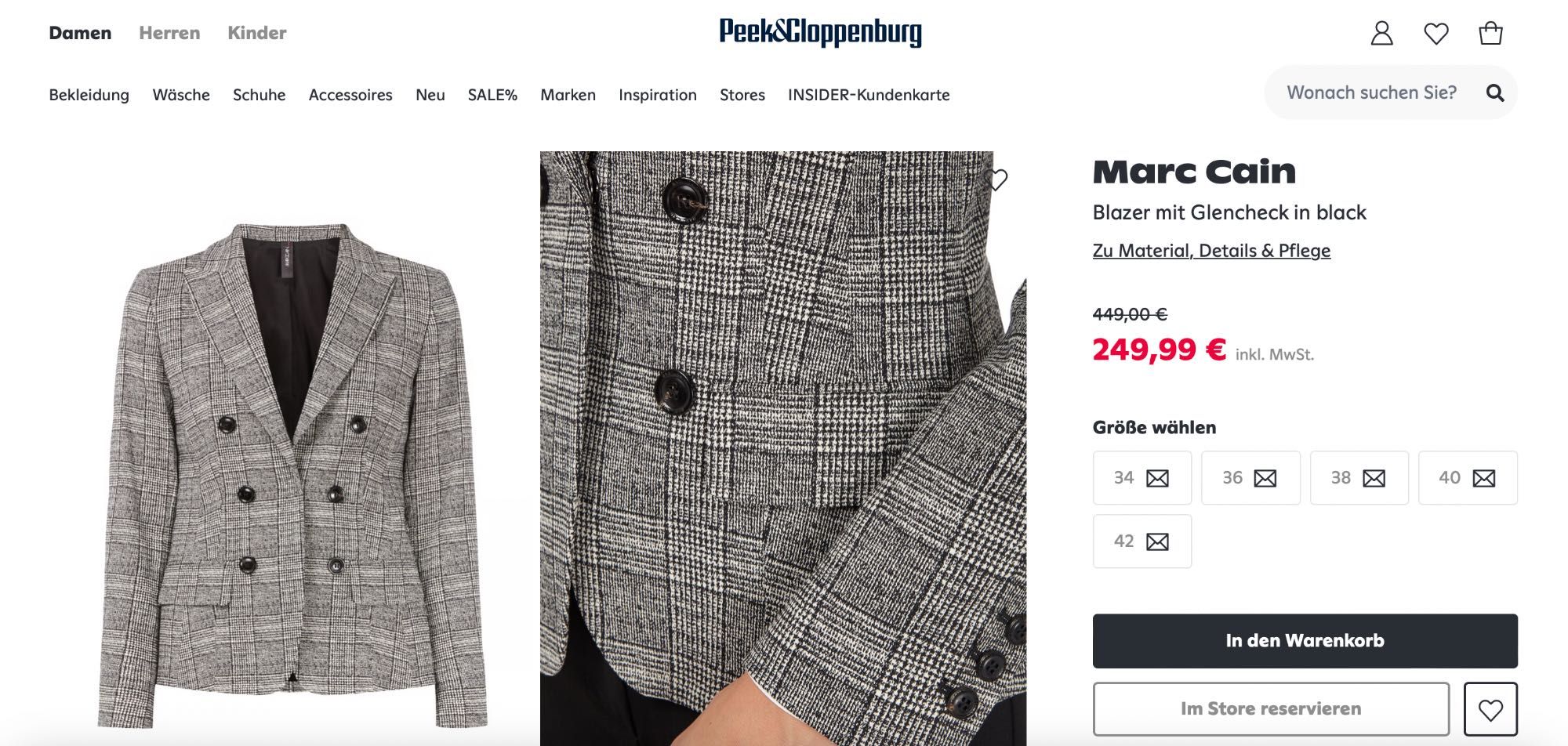 Dwurzędowa marynarka MARC CAIN żakiet w kratkę logowane guziki L/XL