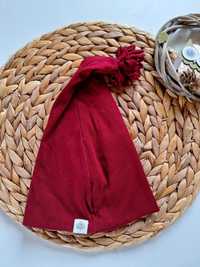Bawełniana czapka 92 - 104 czerwona długi pompon krasnal wiosenna