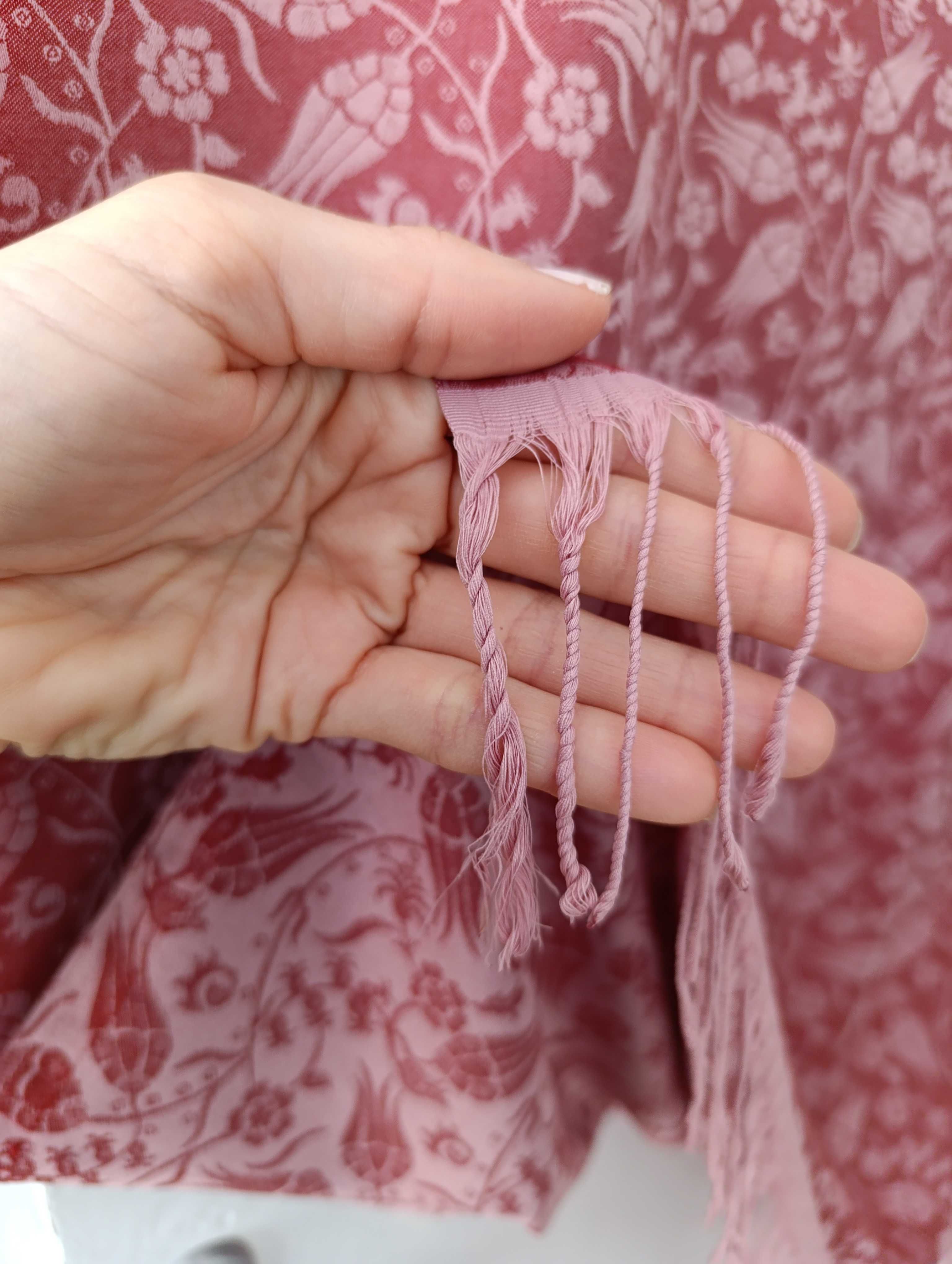 Dwustronny szal jedwabny jedwab silk Bursa Turkey różowy pudrowy róż