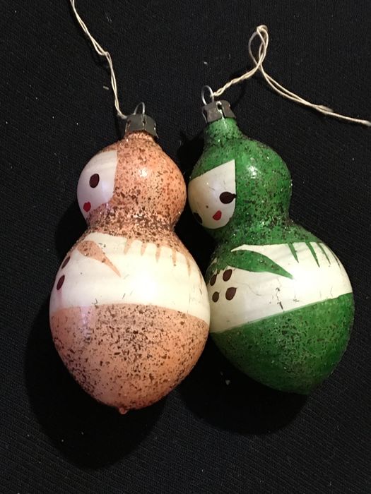 Bombki szklane babuszka Balbinka, PRL, 2 szt
