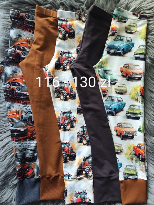 Rozmiar 116 5x no we legginsy spodnie getry dresowe traktory auta karm