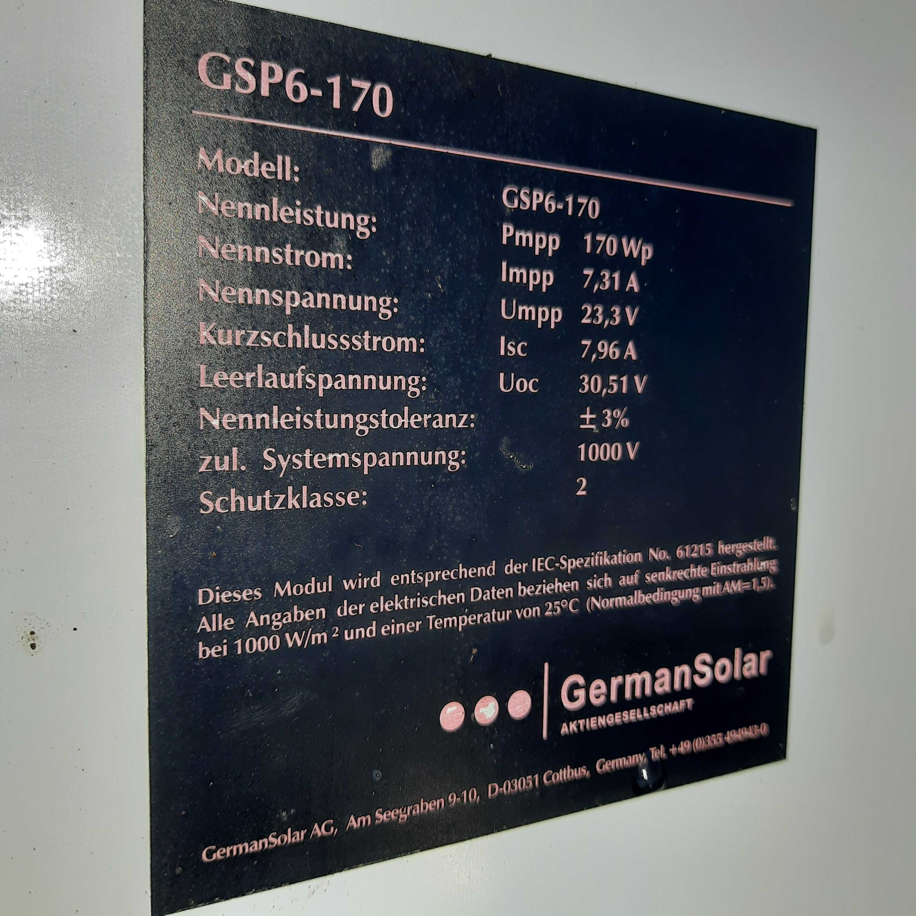 Panele moduły fotowoltaiczne 170W słoneczne Germany