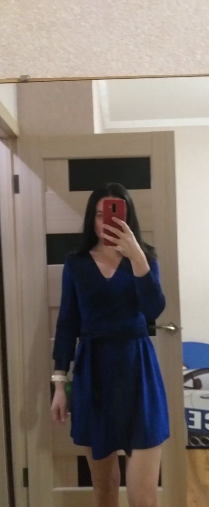 Платье синее с поясом