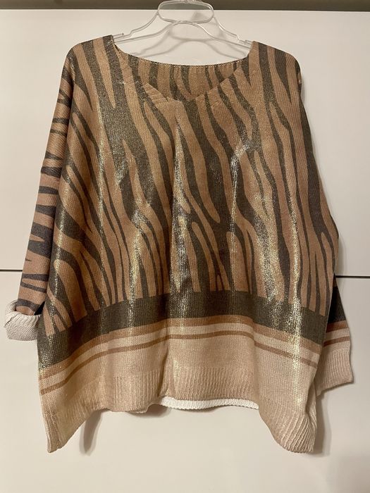 Nowy cieniutki sweterek, zwierzęcy print, złoto