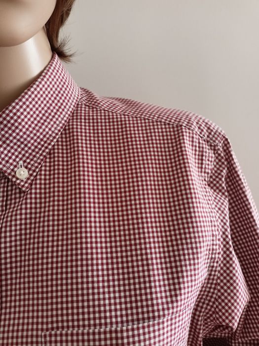 Koszula unisex w biało-bordową drobną kratkę Uniqlo 100% bawełna