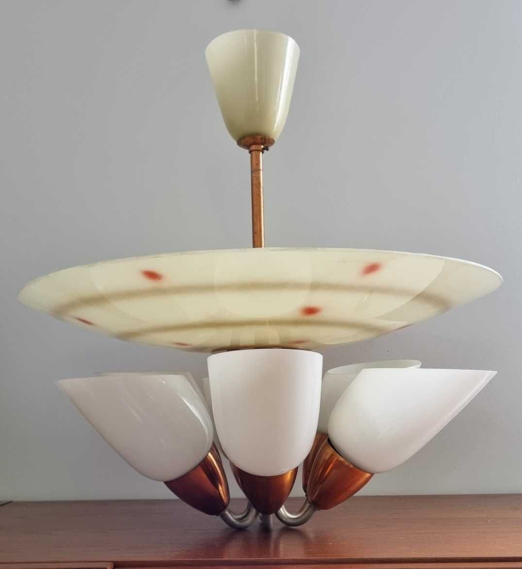 Lampa żyrandol Mid Century Design 6 ramienny Czechosłowacja Napako PRL