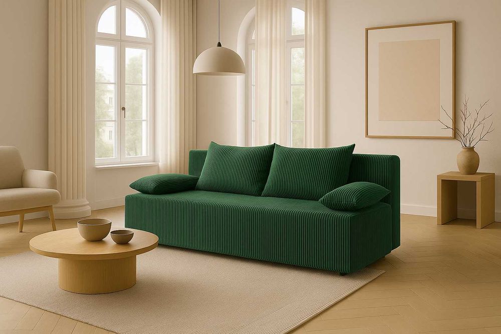 Kanapa z funkcją spania w tkaninie sztruks za 699 zł OKAZJA Producent