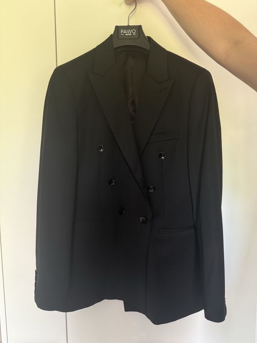 Czarny garnitur zestaw komplet wesele elegancki w stylu włoskim Pawo