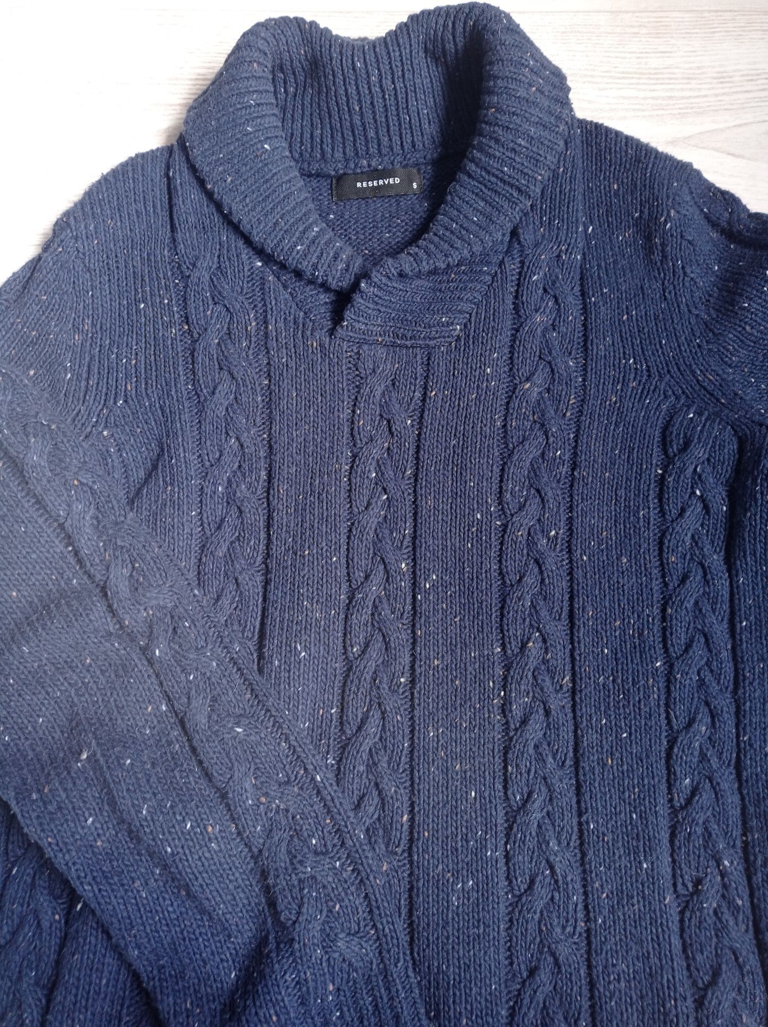 Sweterek sweter męski młodzieżowy gruby splot S/M granatowy golf