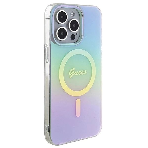 Etui Guess IML Iridescent MagSafe na iPhone 15 Pro - turkusowe