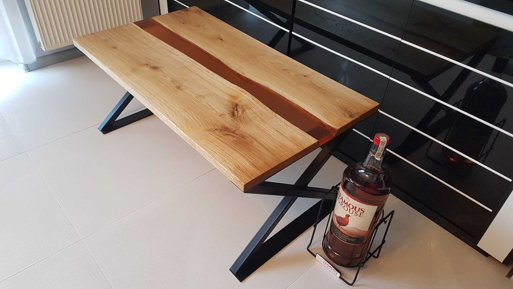 Stolik kawowy, dębowy, stolik żywica - rzeka