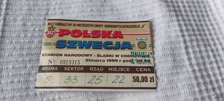 Bilet kolekcjonerski Polska - Szwecja 1999 rok