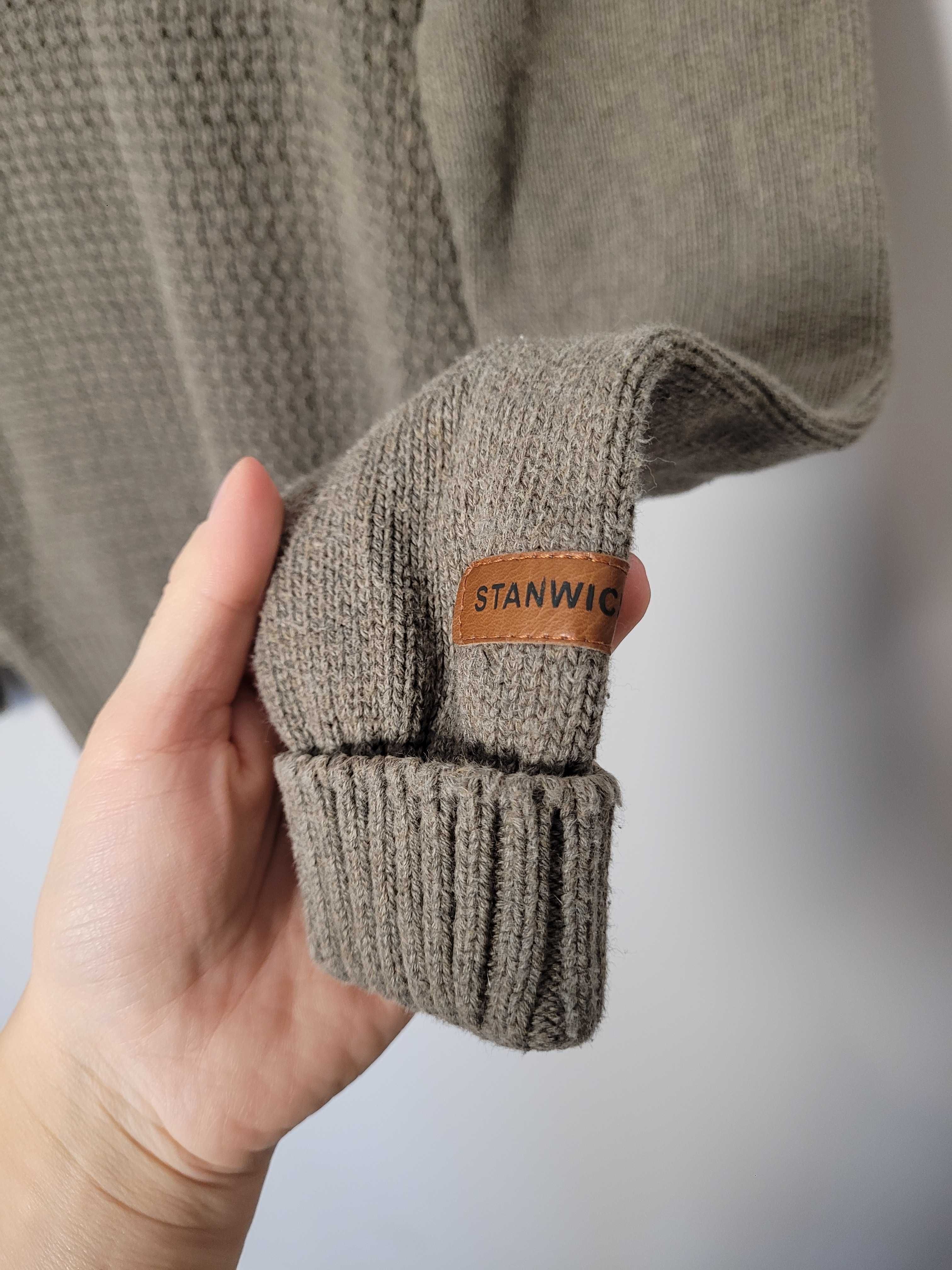 Brązowy jesienny sweter męski S dzianina bawełna 100% Stanwick S khaki