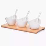 Zestaw miseczek z podstawką DUKA BAMBOO 3 sztuki białe porcelana