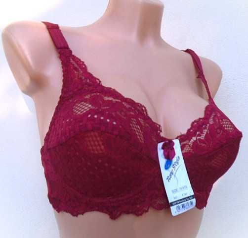biustonosz koronkowy miękki 90/95A  bordowy na fiszbinach