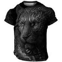Męski T-shirt z nadrukiem lwa 3D. XXL. Czarny