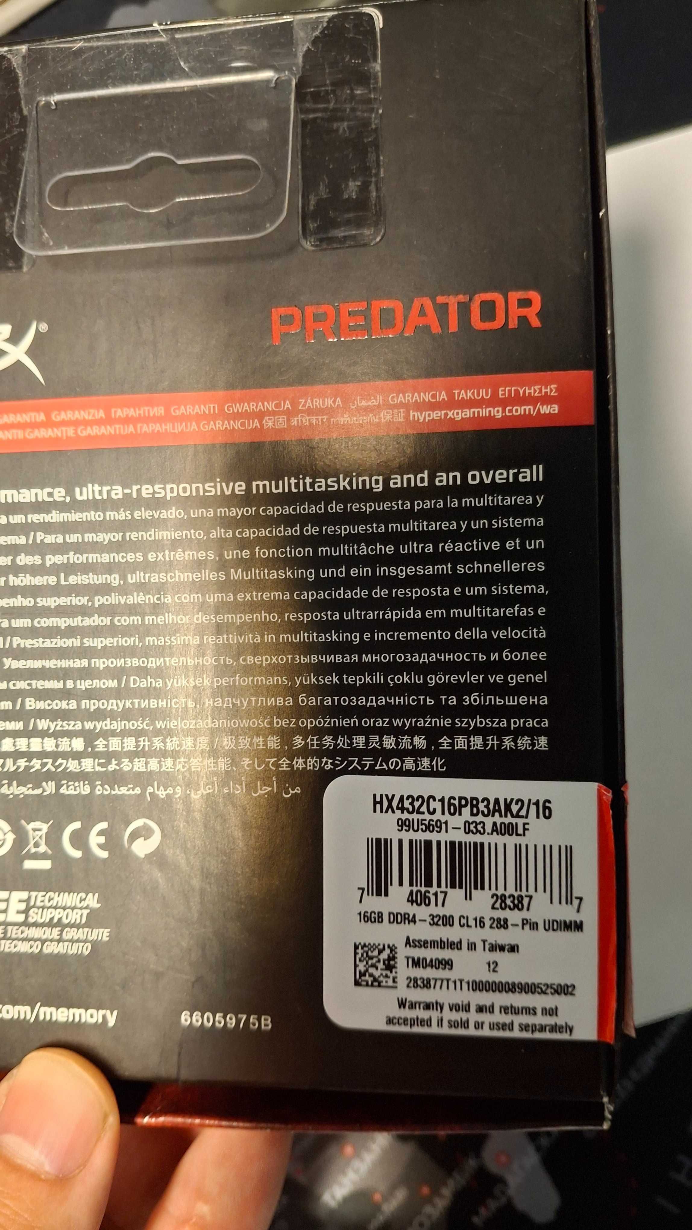 DDR4 16gb HyperX Predator RGB 3200 MHz (HX432C16PB3K2/16)