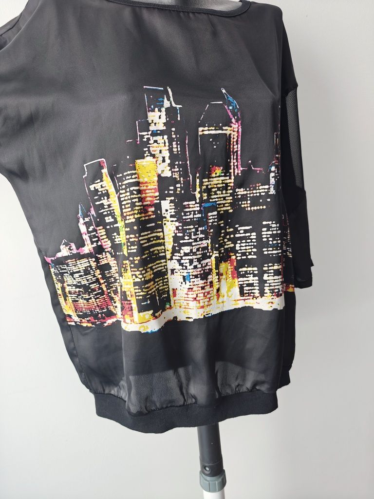 Bluzka rękaw 3/4 mgiełka lekka zwiewna oversize S M carry young czarna