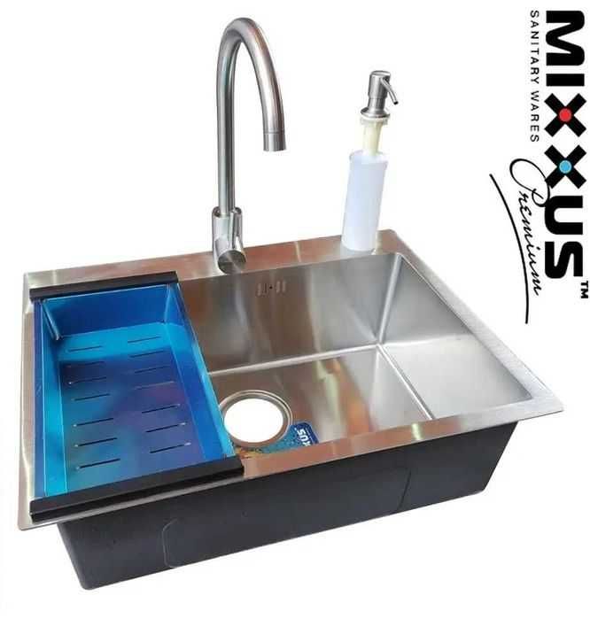 Кухонна мийка Mixxus SET 6045-200x1.0-SATIN (зі змішувачем, сушаркою)