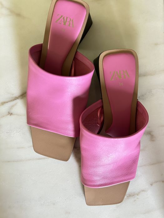 Klapki ze skóry  różowe Zara