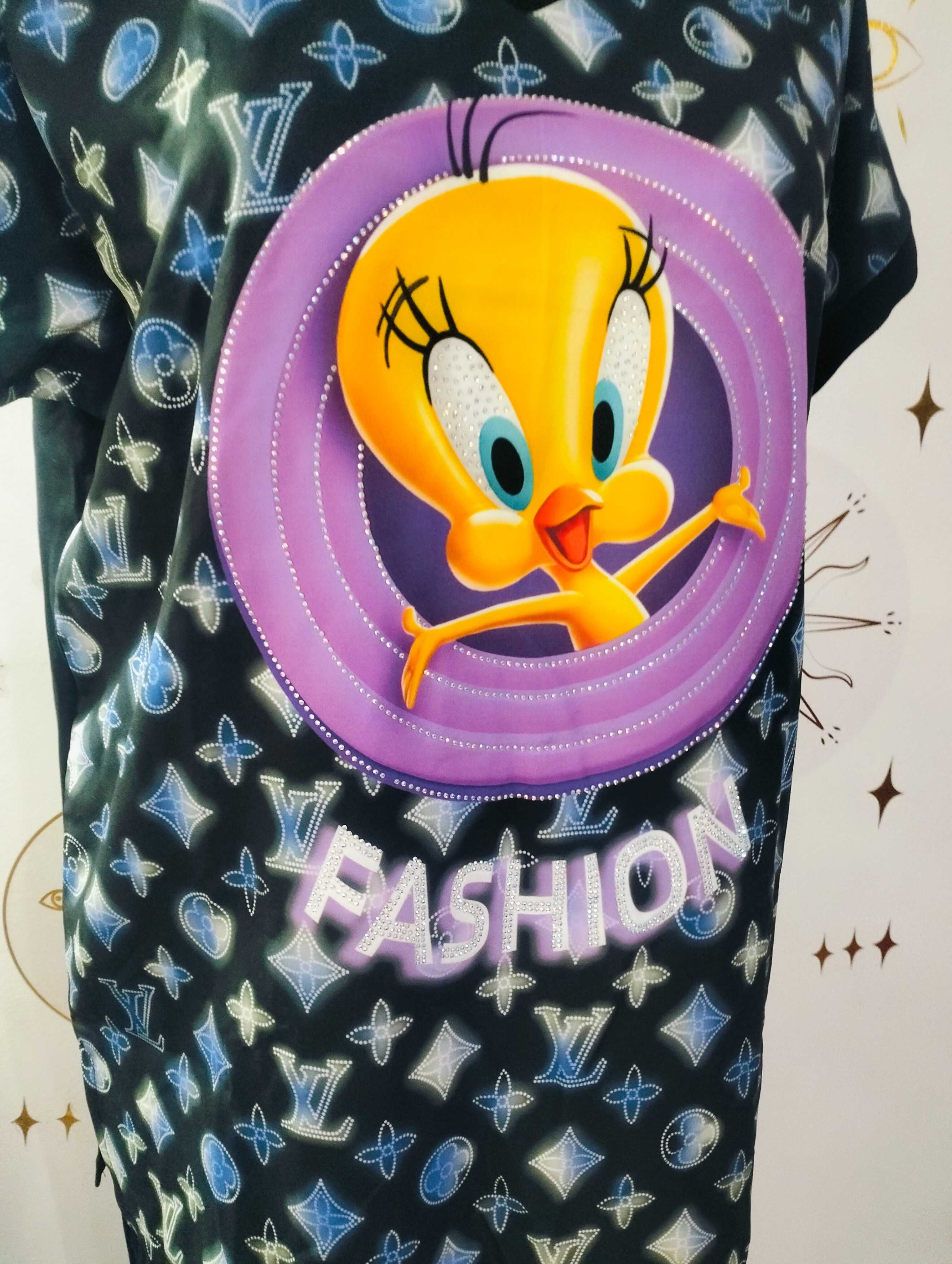 Wikiland 46 3XL Dres letni Komplet Piżama  Kanarek *Tweety* Cyrkonie
