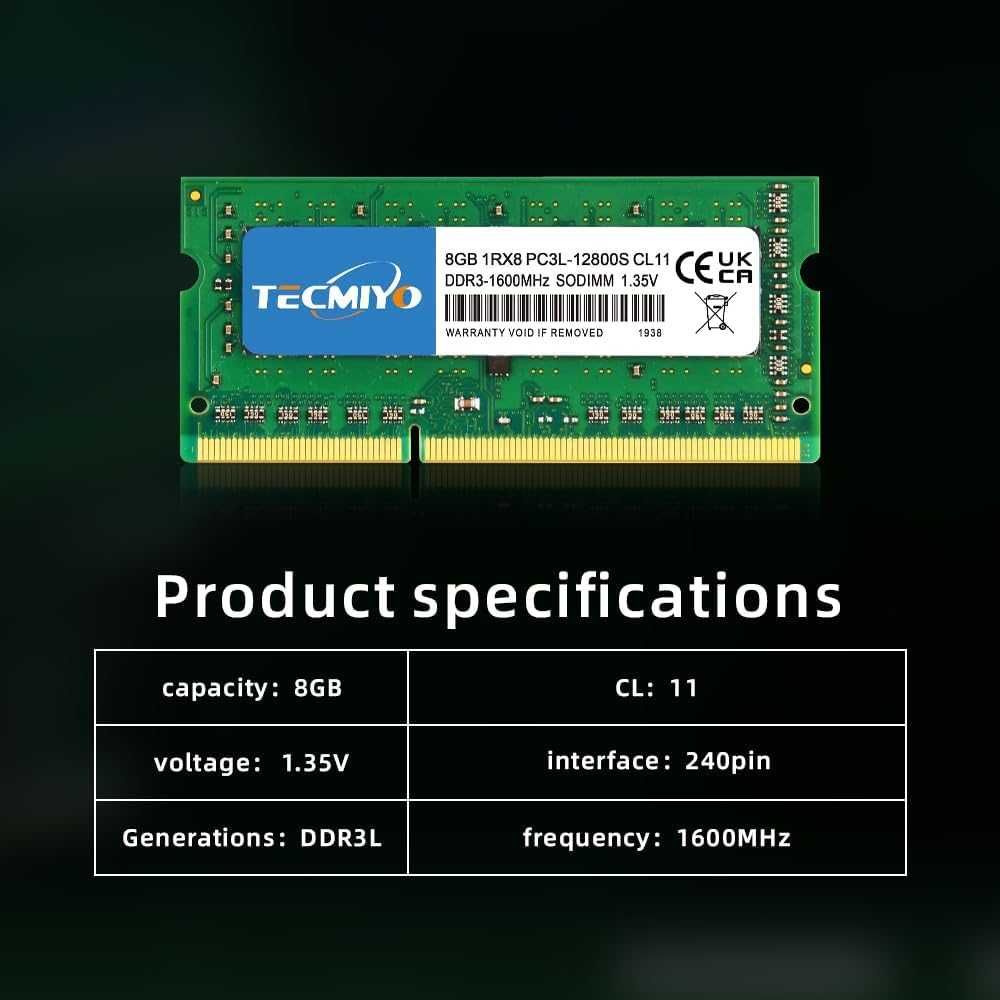 Pamięć RAM 1RX8 PC3L 12800S 8 GB DDR3 1600 RAM TECMIYO