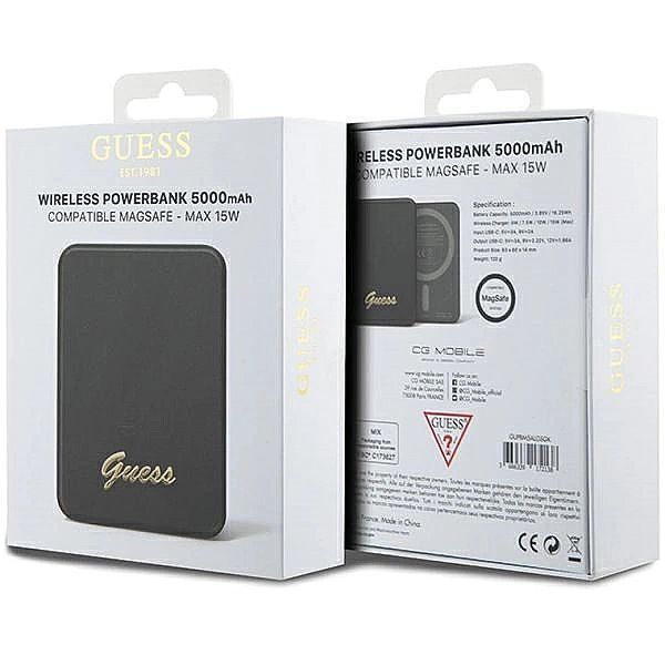 Powerbank indukcyjny Guess MagSafe Metal Script Logo 15W 5000mAh - cza
