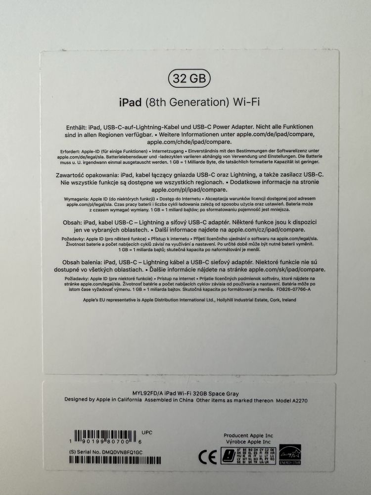 Apple Ipad 8th 32gb space grey