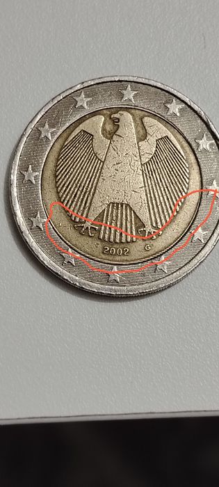 2 Euros 2002 Alemanha Letra G Com defeito de cunhagem