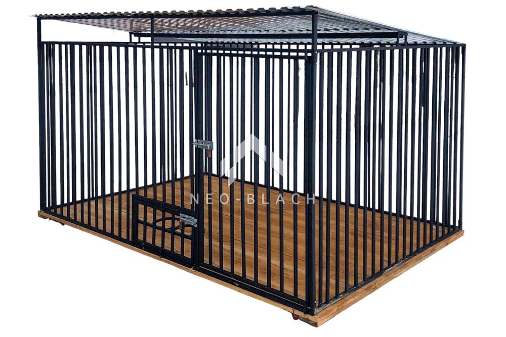 Kojec dla Psów 3x2m Drewniana podłoga - Uchwyt na miski NB183