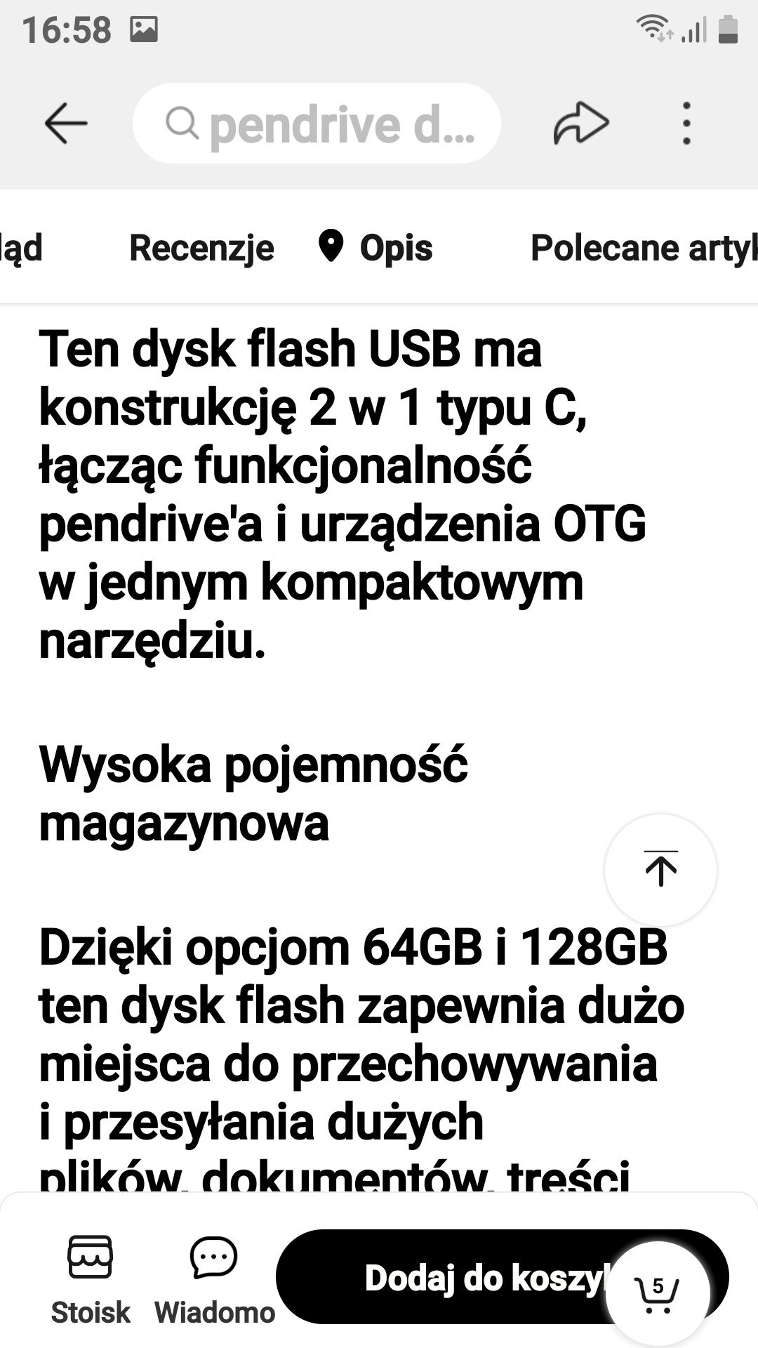 Pendrive 2 w 1 nowy 64 GB