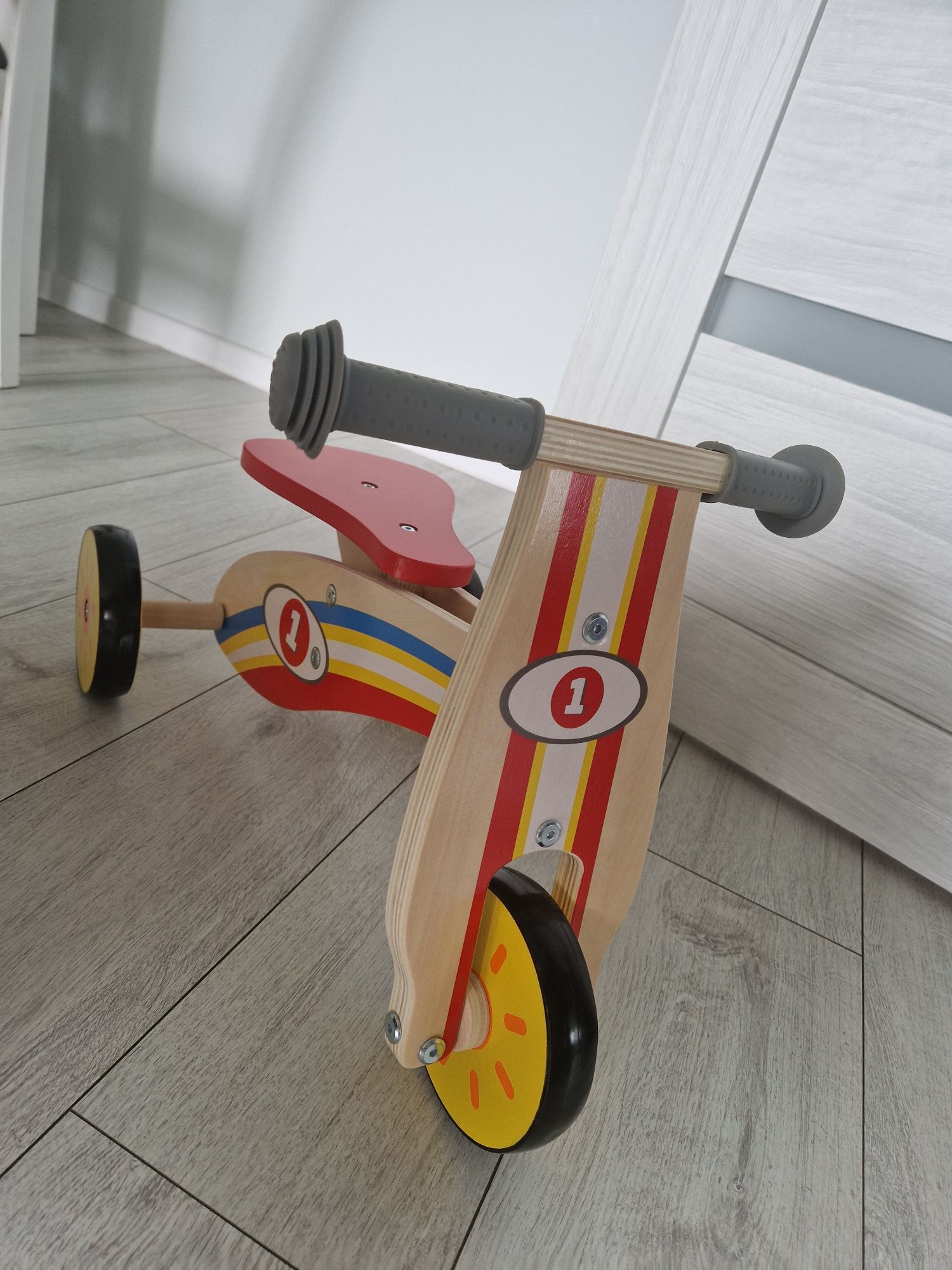 Drewniany rowerek biegowy+ karton