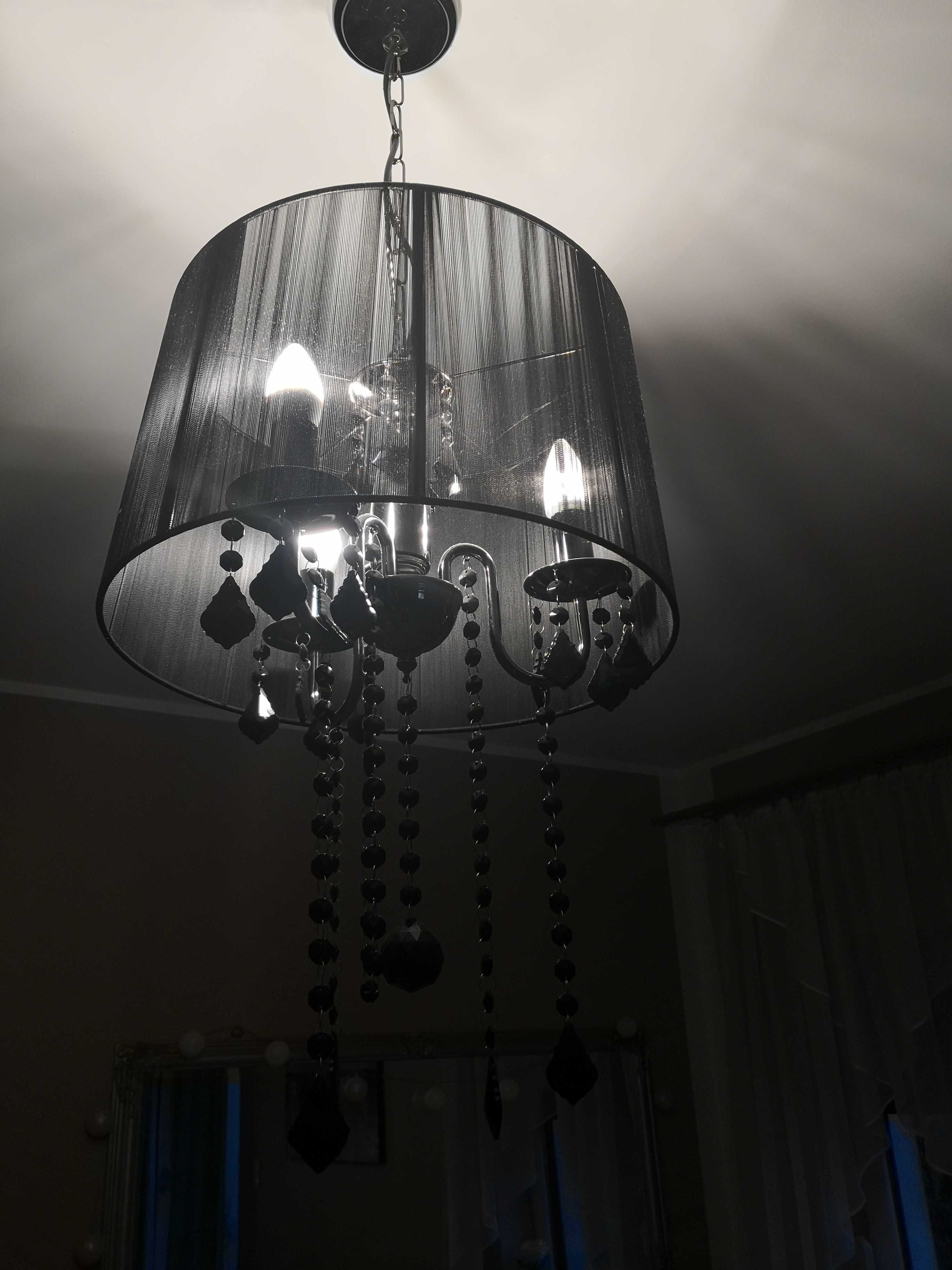 Lampa wisząca salon/pokój glamour kryształki abażur czarna