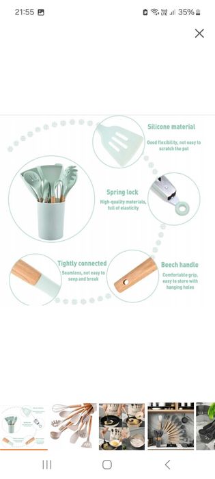 Zestaw przyborów kuchennnych silikonowo drewnianych 12 ELEMENTÓW Kolor