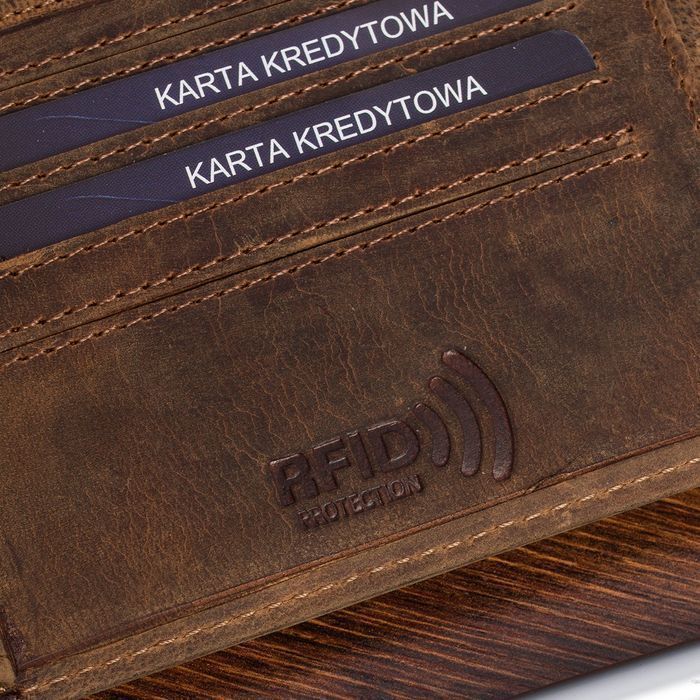 Portfel skórzany męski brązowy nubuk poziomy skóra ciężarówka RFiD