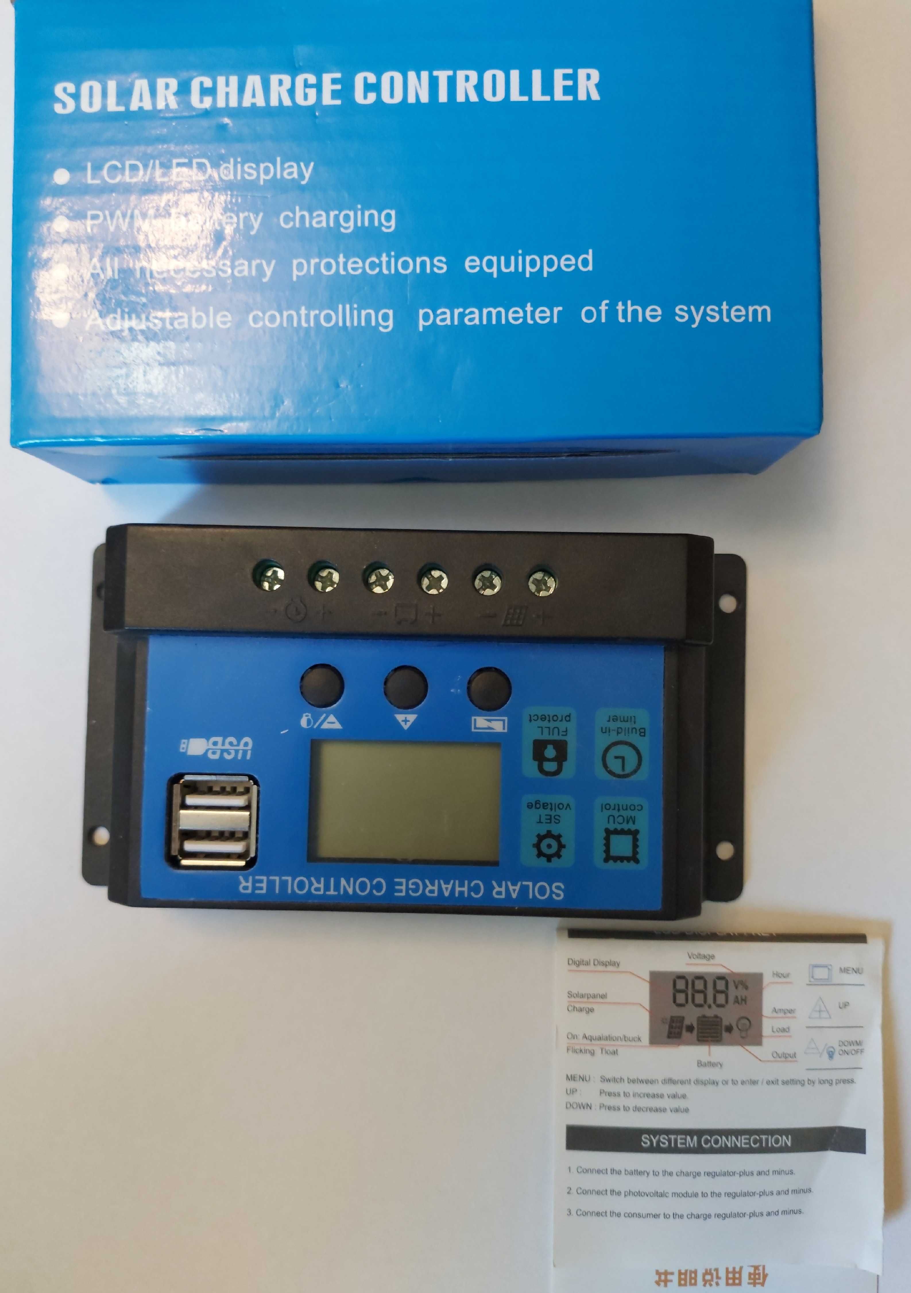 Sterownik ładowania paneli słonecznych PWM 12/24V – nowy, z pudełkiem