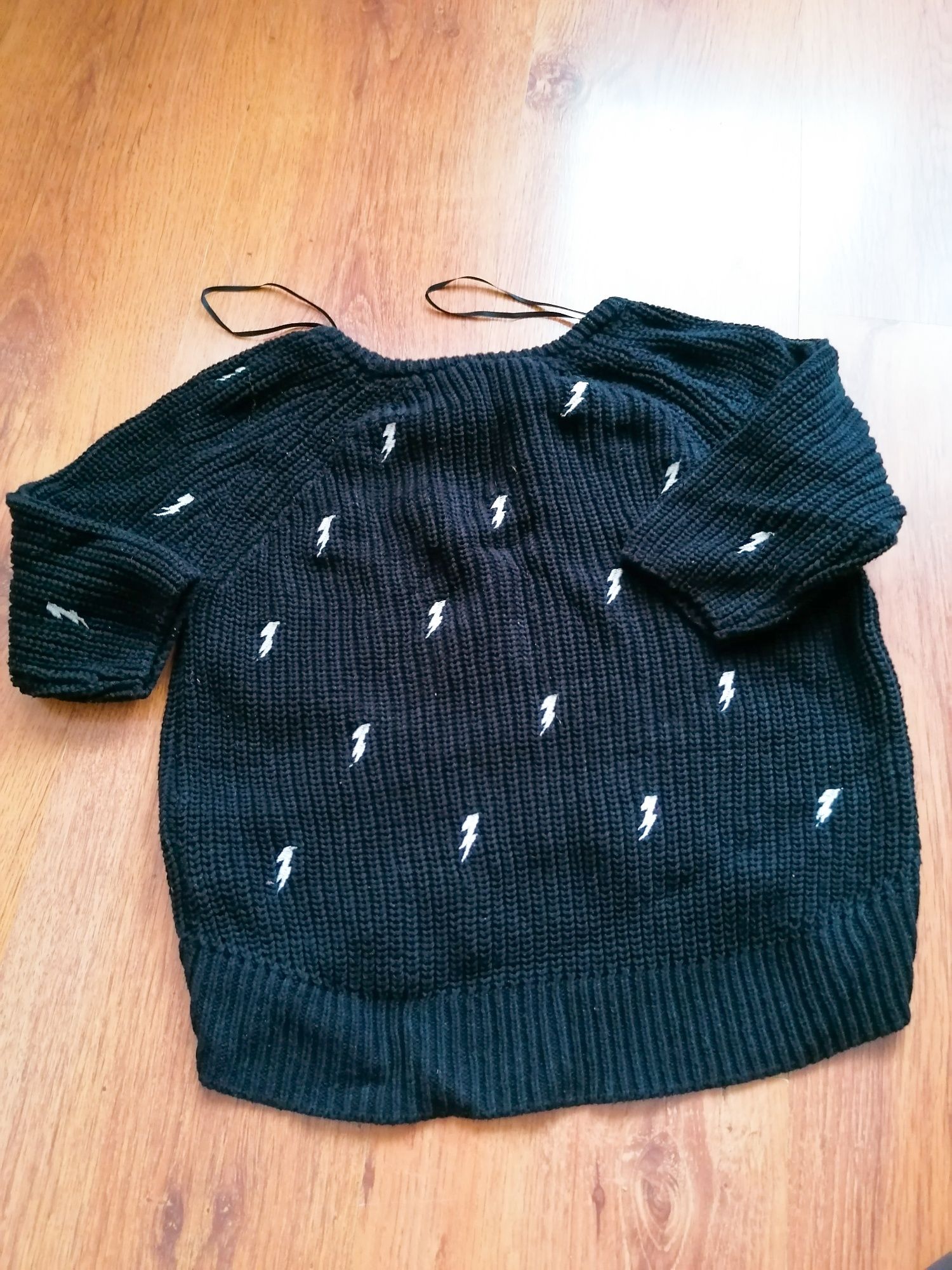 Czarny krótki sweter Zara w błyskawice crop sweterek S z rękawami 3/4