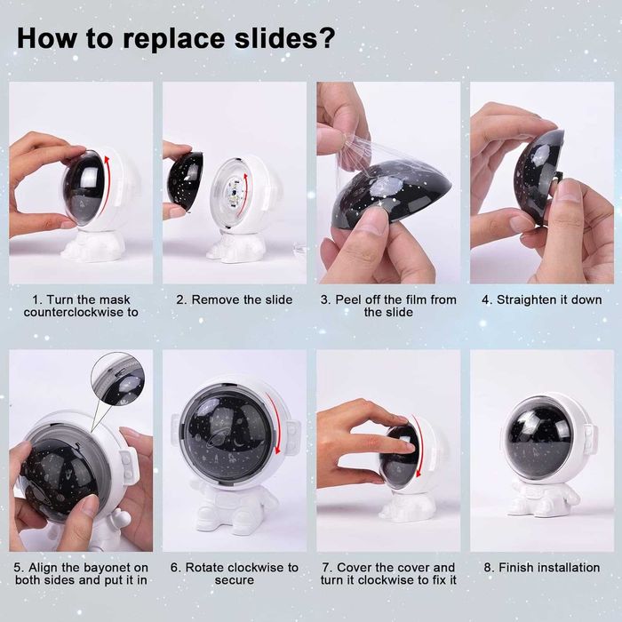 Projektor astronauta lampka nocna z 8 melodiami kołysanką